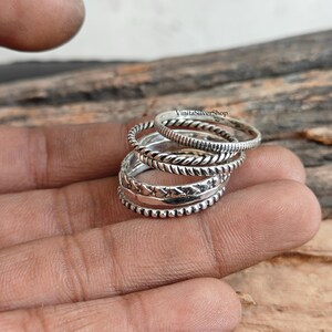 Stacked Sterling Silver Ring, Multi Texture Band Rings, Boho Statement Ring, Layered Look