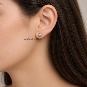 Pendientes de bola de plata de ley 925, pendientes esféricos minimalistas, regalo clásico redondo para mujer.