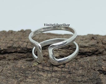 Anillo ajustable de plata / Anillos abiertos de plata de ley 925 / Moderno hecho a mano