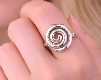 925 Sterling Silver Spiral Ring Handmade Minimalist Swirl Design Boho Statement Ring