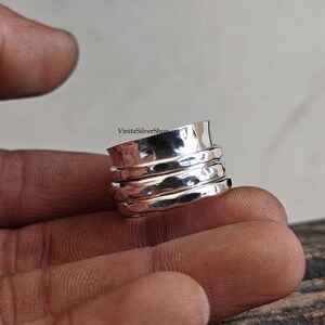 Wide Layered Sterling Silvers Ring, Multi Band Rings, Chunky Statement Ring, Handmade Silver Bands,