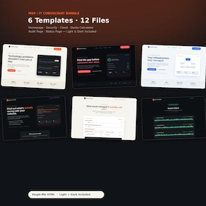 IT Support MSP Website Templates Bundle – 6 HTML Files (Light/Dark)