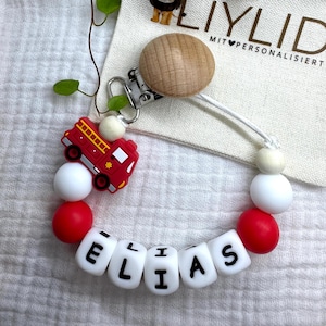 Fire brigade pacifier chain - with name for boys