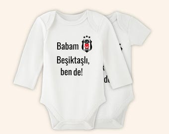 Baby Body Personalisiert im Besiktas Design für Fußball fans | Geschenk zur Geburt für Jungen und Mädchen | 100 % Bio Baumwolle