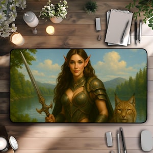 Warrior Elf Desk Mat  Magical Fantasy Desk Mat Elf Gift for Fantasy Lover Mystic pad in Elfcore style Gift Elf in Sexy Armor Gift for Geeks