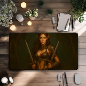 Warrior Elf Desk Mat  Magical Fantasy Desk Mat Elf Gift for Fantasy Lover Mystic pad in Elfcore style Gift Elf in Sexy Armor Gift for Geek