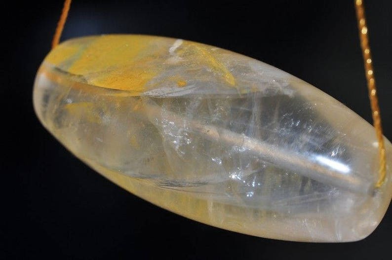 40x18mm Rarest GemUnique Find~ Genuine QUARTZ w Yellow LIMONITE Iron Oxide O0972 XL Rice Pendant