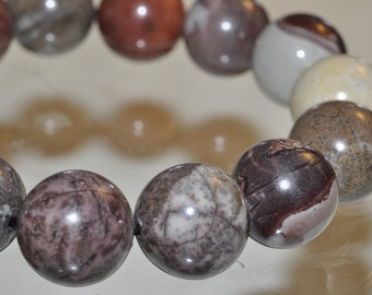 7.7" "Artistic/Dainty"~Dendritic Red APACHE RHYOLITE JASPER Unisex Round Stretch Bracelet - 14mm - 14 Beads - Q1342