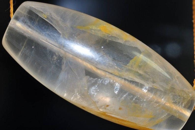 40x18mm Rarest GemUnique Find~ Genuine QUARTZ w Yellow LIMONITE Iron Oxide O0972 XL Rice Pendant