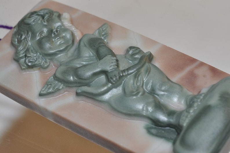 28x61x10mm Exquisite~RIBBON JASPER CUPID Carved 3D Xx-Large Rectangle Focal Pendant B1205