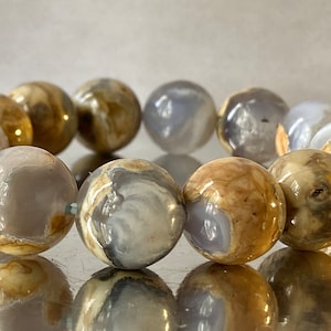 8.3&quot; &quot;Heaven & Earth/Stunning&quot;~Exceedingly Rare BLUE CHALCEDONY AGATE w/ Matrix Unisex Round Stretch Bracelet - 15mm - 14 Beads - J1382