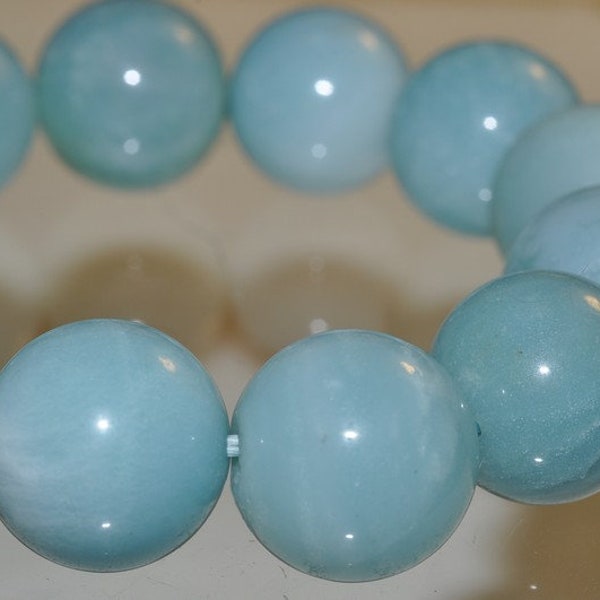 8.2" "Visual Delights/Calm Energy"~Sky BLUE AMAZONITE Large Round Stretch Bracelet - 16mm - 13 Beads - R1341