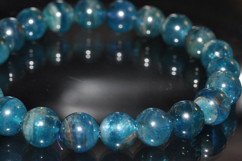 22 Beads O1203 9mm 7.8 Precious GemsFine Grade~Genuine Un-Treated Rich ELECTRIC BLUE APATITE Stretch Bracelet