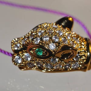 10x17mm Excellent Quality & Design~18K Gold Plated PANTHER Leopard Head Clear CZ W/ Green Eye Micropavé Diamond/Cubic Zirconia Charm - G1112