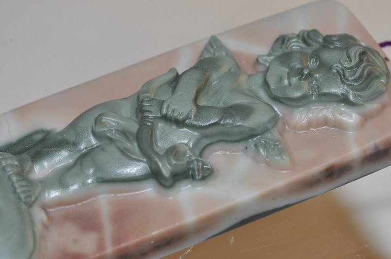 28x61x10mm Exquisite~RIBBON JASPER CUPID Carved 3D Xx-Large Rectangle Focal Pendant B1205