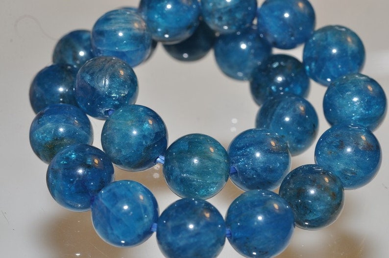 I1213 7.5 Precious GemsTop Grade~Genuine Un-Treated Rich ELECTRIC BLUE APATITE Unisex Stretch Bracelet 24 Beads 8mm