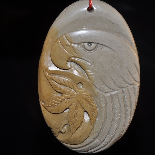 60mm Designer Caliber~Madagascar POLYCHROME JASPER 3D Hand-Carved EAGLE Head Focal Pendant // Spirit Totem - C1086