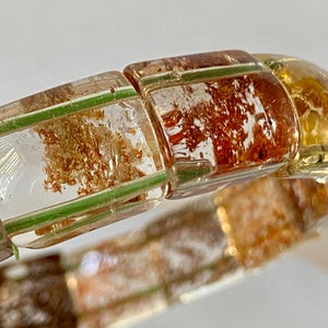 8.3" "Premium AAAA+"~Brasil Four Season Phantom CHLORITE LODOLITE Jardín Cuarzo Sólido Brazalete Tallado -14x13x7mm - 15 Cuentas - K1403