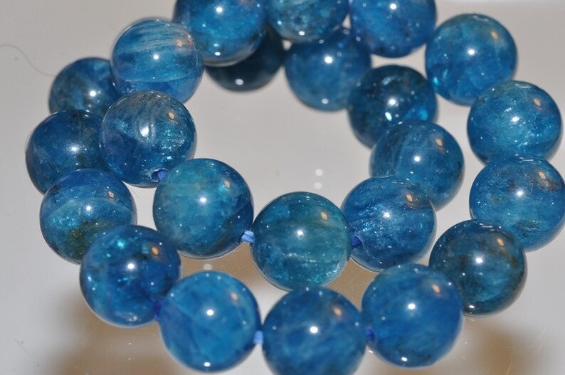 I1213 7.5 Precious GemsTop Grade~Genuine Un-Treated Rich ELECTRIC BLUE APATITE Unisex Stretch Bracelet 24 Beads 8mm