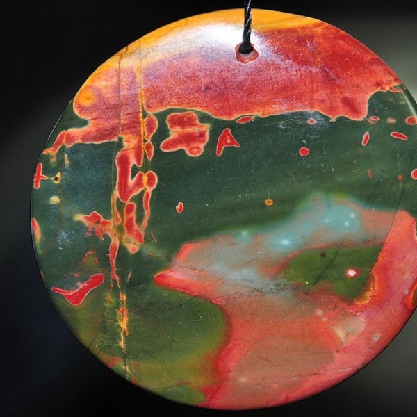 45x7mm Gorgeous-Red Cherry CREEK JASPER Large Coin Disc Focal Pendant - E0793
