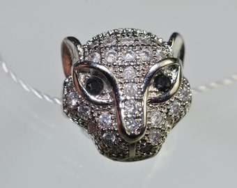 11x11x6mm Excellent Quality & Design~Rhodium Plated PANTHER LEOPARD Head CZ Micropavé Diamond/Cubic Zirconia Charm pendant  A0981