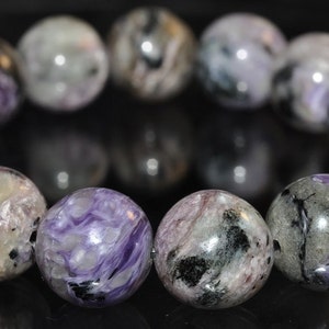 8.26&quot; Genuine Russian PURPLE CHAROITE Stretch Bracelet - 14 mm -15 Beads - P1056