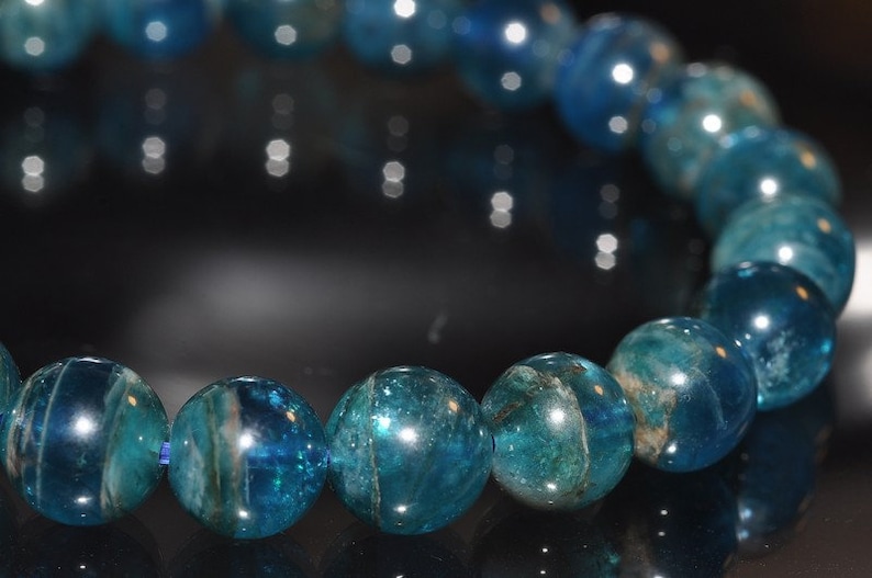 22 Beads O1203 9mm 7.8 Precious GemsFine Grade~Genuine Un-Treated Rich ELECTRIC BLUE APATITE Stretch Bracelet