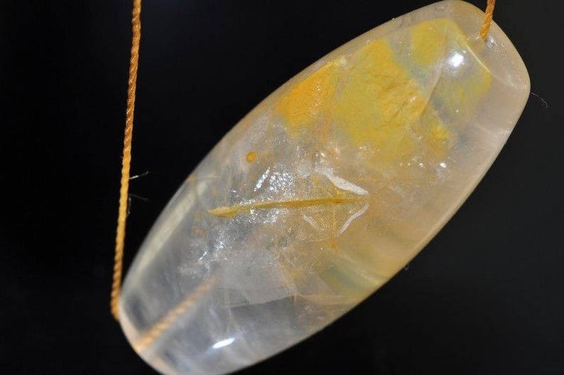 40x18mm Rarest GemUnique Find~ Genuine QUARTZ w Yellow LIMONITE Iron Oxide O0972 XL Rice Pendant