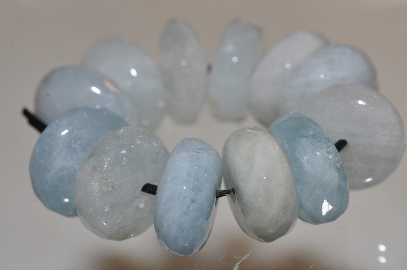M1302 12 Pieces 11x4~5mm Charming~Natural Light Blue AQUAMARINE BERYL Faceted Rondelle Beads
