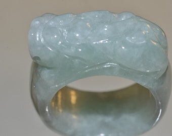 29X35X13mm ***Auspicious Totem~Genuine Type A (Untreated) Burmese JADEITE Jade PIXIU（貔貅）3D Hand-Carved Men's Ring / US Size 11 3/4- H1334