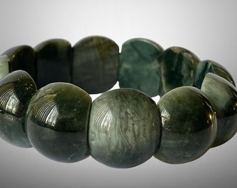 8" "Lux Sheen"~Grey CHRYSOBERYL CAT'S EYE Dome-Arched Unisex Stretch Bracelet - 20x17x10mm - 12 Beads - N1396