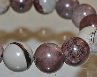 7.7" "Artistic/Dainty"~Dendritic Red APACHE RHYOLITE JASPER Unisex Round Stretch Bracelet - 13mm - 15 Beads - P1342