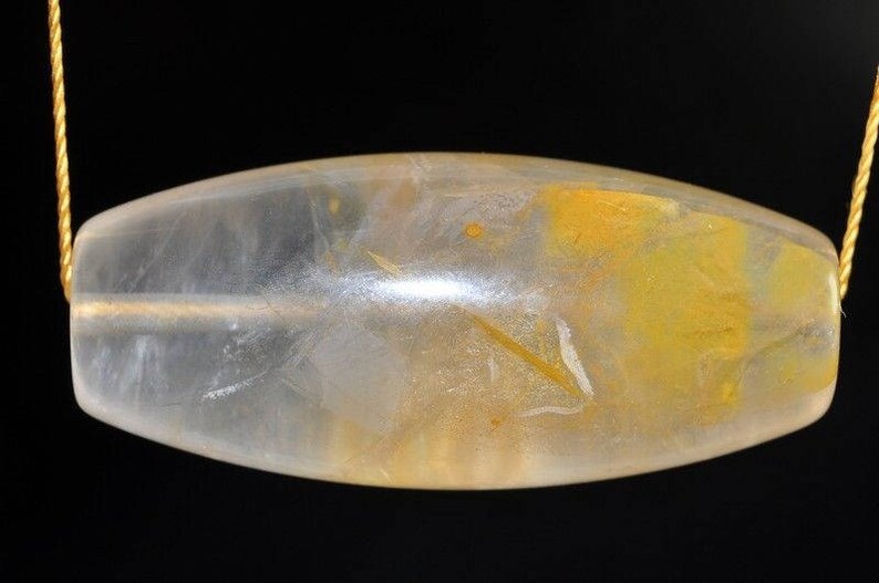 40x18mm Rarest GemUnique Find~ Genuine QUARTZ w Yellow LIMONITE Iron Oxide O0972 XL Rice Pendant