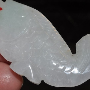22x51x7mm &quot;Abundance&quot;~Genuine Un-Treated Type A Burmese Icy Light Green JADEITE JADE Hand-Carved Double-Sided FISH Pendant - G1338