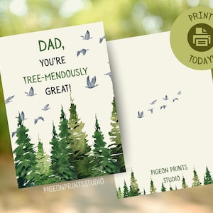 Papá, eres un árbol genial. Tarjeta "Bosque del Día del Padre". Tarjeta divertida con un árbol para papá. Regalo único para acampar al aire libre, tarjeta imprimible.