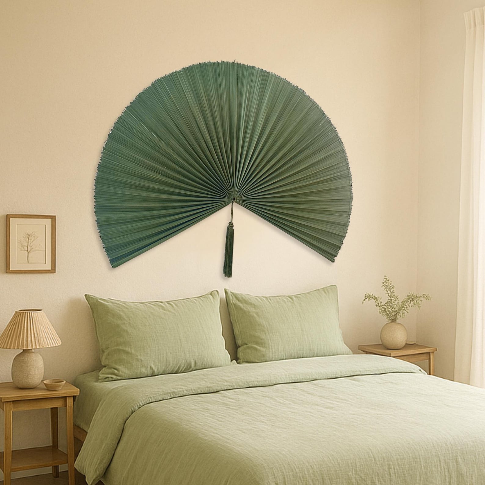 Bamboo Fan Wall Decor, Green Bamboo Fan, Wall Decorative Fan, Handmade