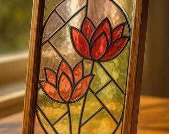 Tulip Stained Glass Pattern PDF – Printable Floral Panel Template for DIY Window Art
