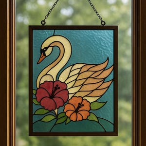 Swan Stained Glass Pattern PDF – Elegant Bird with Floral Design Template for DIY Glass Art | Artkilyy Design