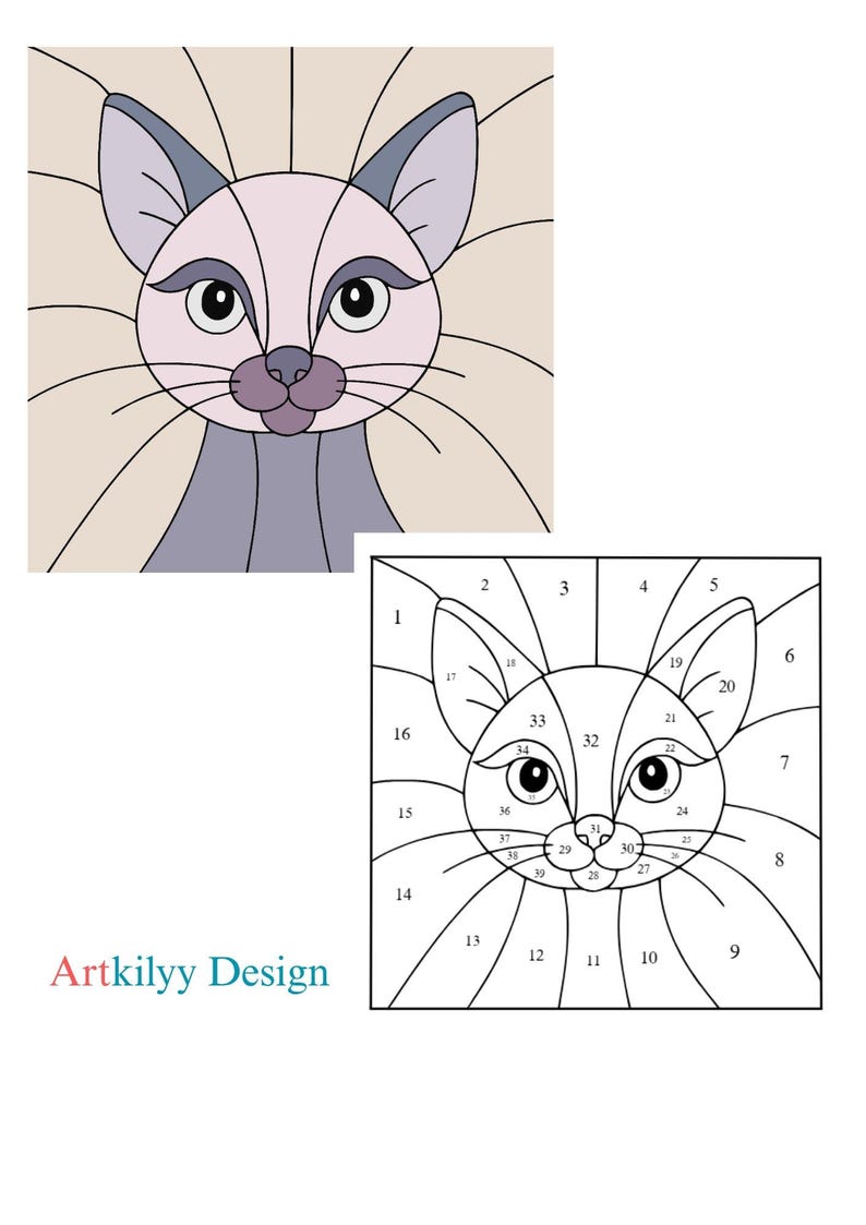 Cat Face Stained Glass Pattern PDF – Cute Kitty Template for DIY Glass ...