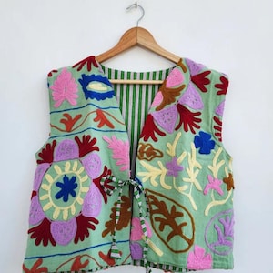 Velvet Vest Handmade Short Jacket&#39;s | Women&#39;s clothing Floral Floral Waistcoat, Tribal Velvet Vest, Street Vest Uzbek kotti, Gift For Her,