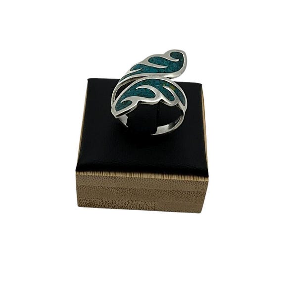 Vintage Turquoise Leaf Ring - image 2