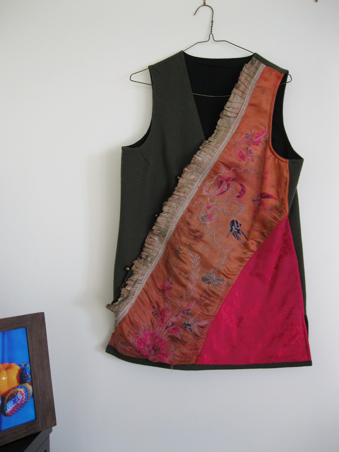 Vintage Redesigned Upcycled Embroidery Vest: a Peach Garden - Etsy