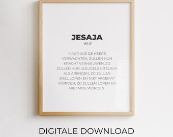 Jesaja 40:31, Wanddekoration mit niederländischem Bibelvers, christliches Poster, minimalistisches druckbares Design, moderne Typografie