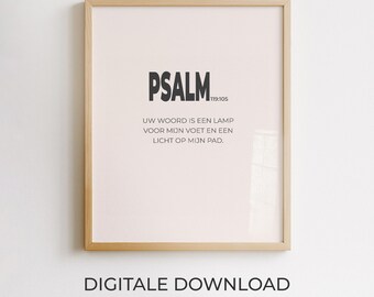 Psalm 119:105, niederländische Bibelvers-Wanddekoration, christliches Poster, minimalistisches druckbares Design, moderne Typografie