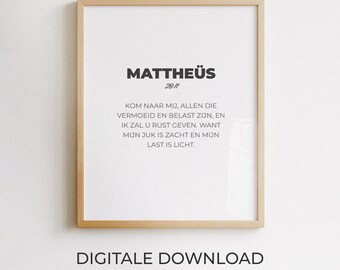 Matthäus 28:11, Wanddekoration mit niederländischem Bibelvers, christliches Poster, minimalistisches druckbares Design, moderne Typografie