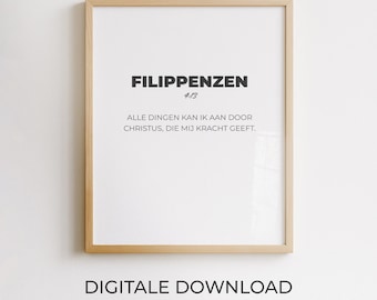 Philipper 4:13, Wanddekoration mit niederländischem Bibelvers, christliches Poster, minimalistisches druckbares Design, moderne Typografie