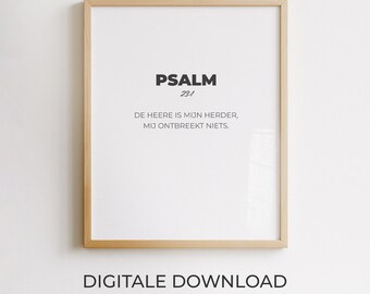 Psalm 23:1, Wanddekoration mit niederländischem Bibeltext, christliches Poster, minimalistisches druckbares Design, moderne Typografie