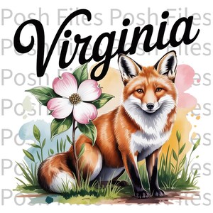 Virginia State Tshirt Watercolor PNG State Flower American Dogwood & State Animal Virginia Deer 300 DPI Digital Download Commercial Use OK
