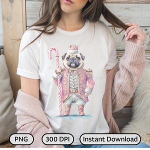 Pug Nutcracker Christmas PNG – Watercolor Nutcracker Dog Clipart – Cute Pug Holiday Art for Shirts, Cards, Crafts, Sublimation, Winter PNG