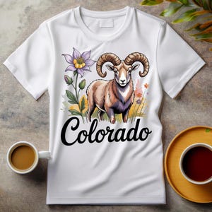 Aquarelle Colorado PNG – Ancolie, fleur d'État et mouflon d'Amérique, animal d'État | 300 ppp en téléchargement numérique | Utilisation commerciale OK